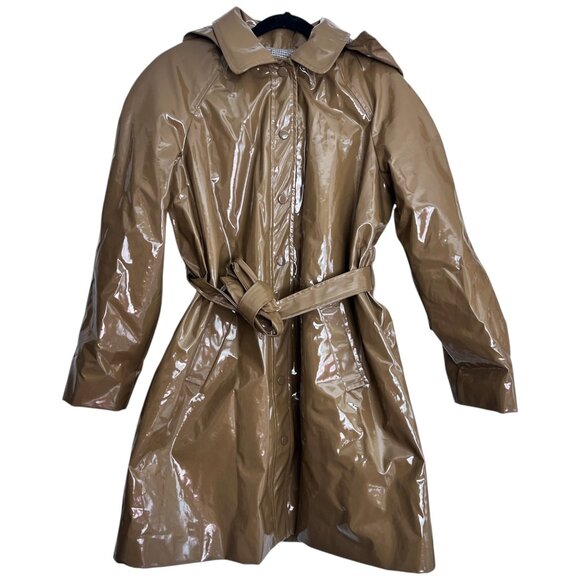 NEW! Bonpoint Girls Brown Patent Leather Belted Trench Coat Size 12 - Picture 1 of 10